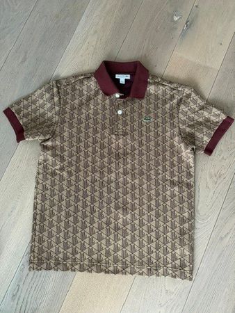 Lacoste Polo Shirt Gr M Allover-Muster Bordeaux/Beige
