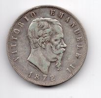 (392) Italien, 5 Lire, 1872, Vittorio, ss-vz