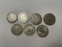 Lot 7x 2 Francs Suisse en ARGENT (1940-1965) - 835/1000