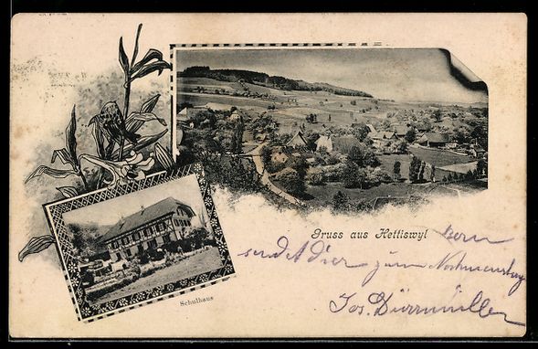 Cartoline postali: AK Hettiswil, Ortsansicht mit Schulhaus – Usato da Berlin venduto da bartko-reher