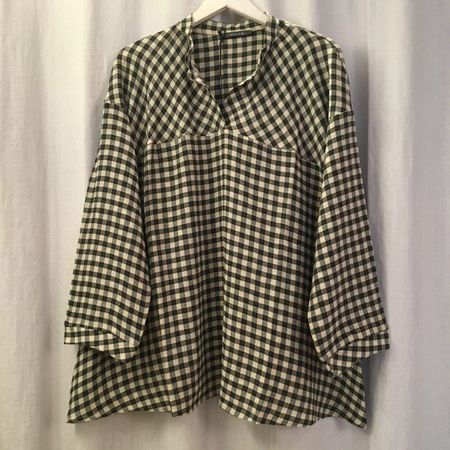 GWhite Schlupf Bluse LA Woll Mix Vichy beige schwarz Gr 40