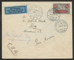 Flugpost Schweiz 1929 Zürich München Prag