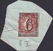 Attraktive ZÜRICH 6 auf Briefstück: T.35 ZÜRICH: 20.NOV.1846
