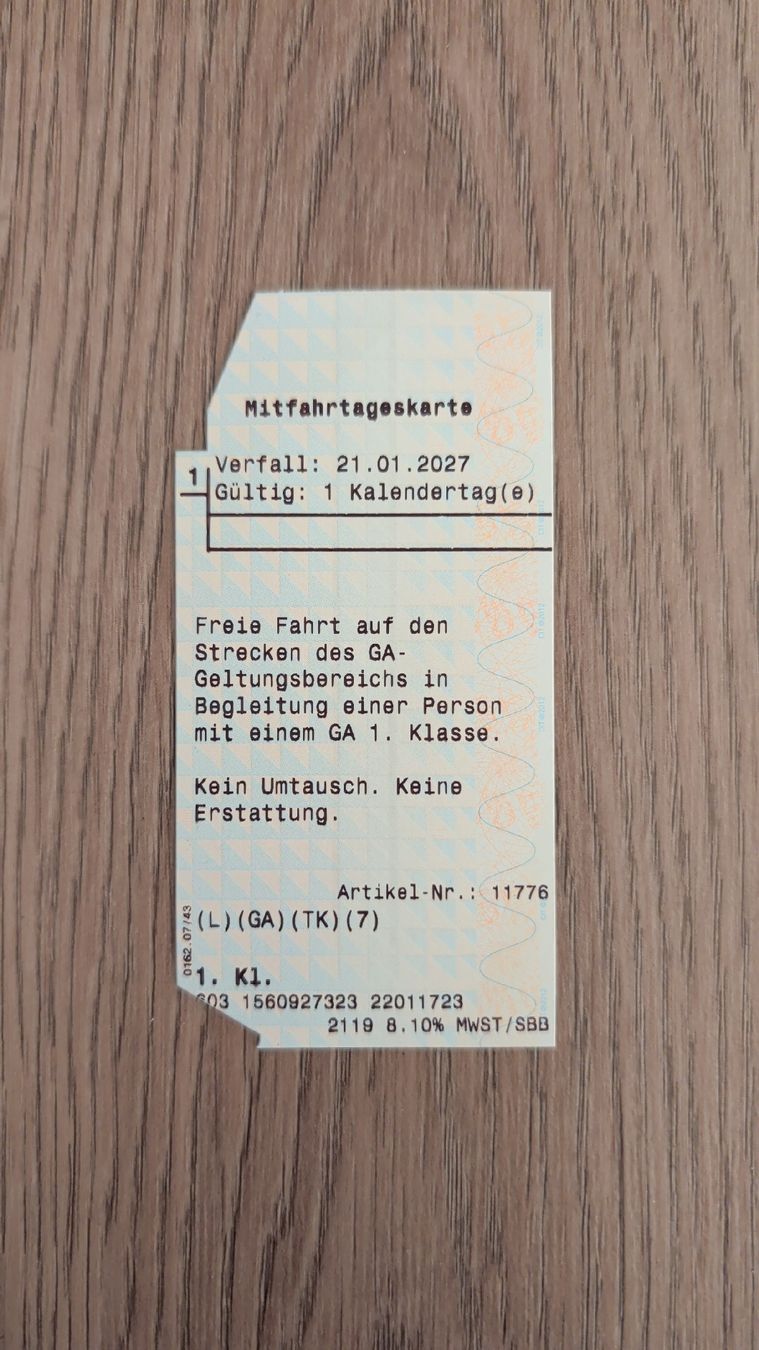 Biglietti: SBB Mitfahrtageskarte 1. Klasse – Nuovo e nell'imballaggio originale da Staufen venduto da cbl_n5wk