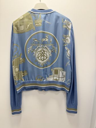 Hermes Cardigan Blue Print Silk Cashmere Size 40fr, as new