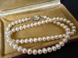 Vintage echte Perlen Kette mit Silber Verschluss 800