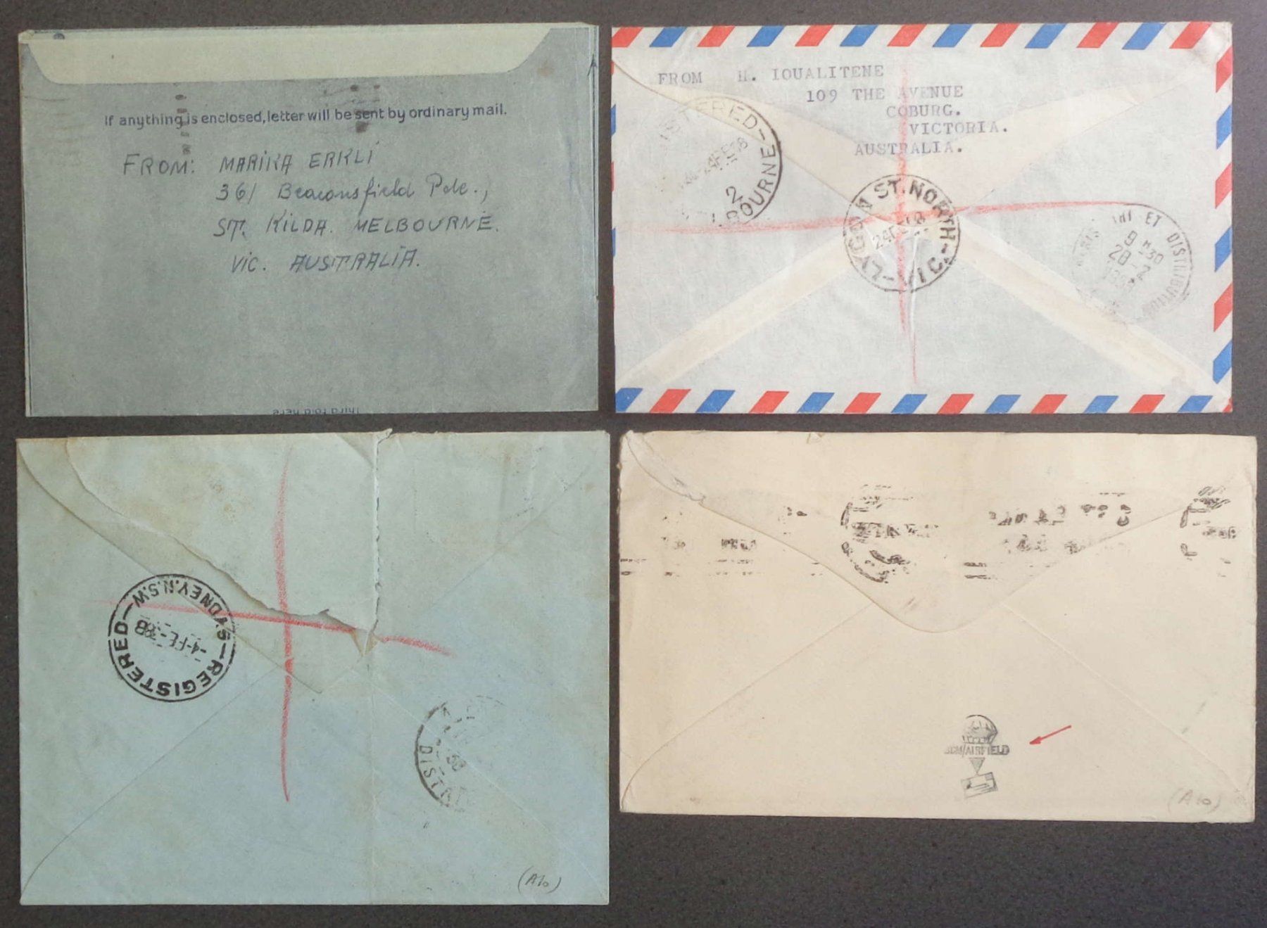 Tutti i francobolli: AUSTRALIA: 4 Postal Items, 1929/1958 – Usato da Le Locle venduto da timbrettino 1