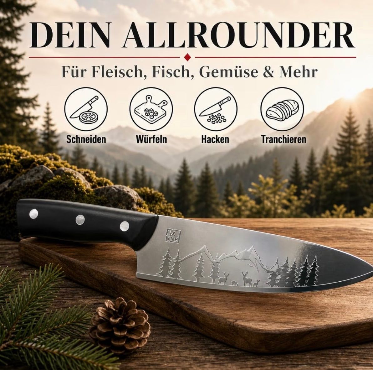 Küchenmesser: FIXLINE Chefmesser 20cm BLACK FOREST Edition – Neu und originalverpackt aus Basel von Seifehuesli 4