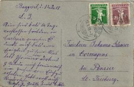 1918 Postkarte mit  ZNr. 125III + 136