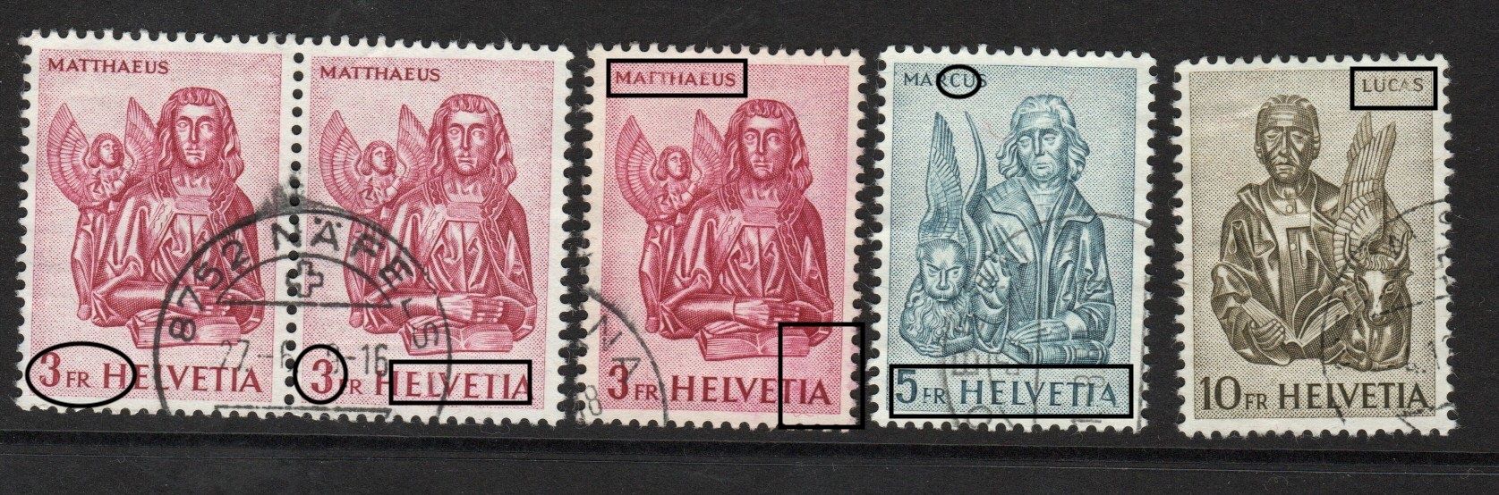 Tutti i francobolli: 034b CH 1961 Evangelisti/ difetti – Usato da Breganzona venduto da dede46