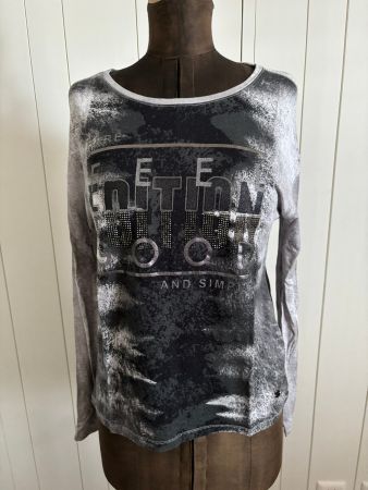 monari Langarm Shirt grau/schwarz mit Glitzer - 36