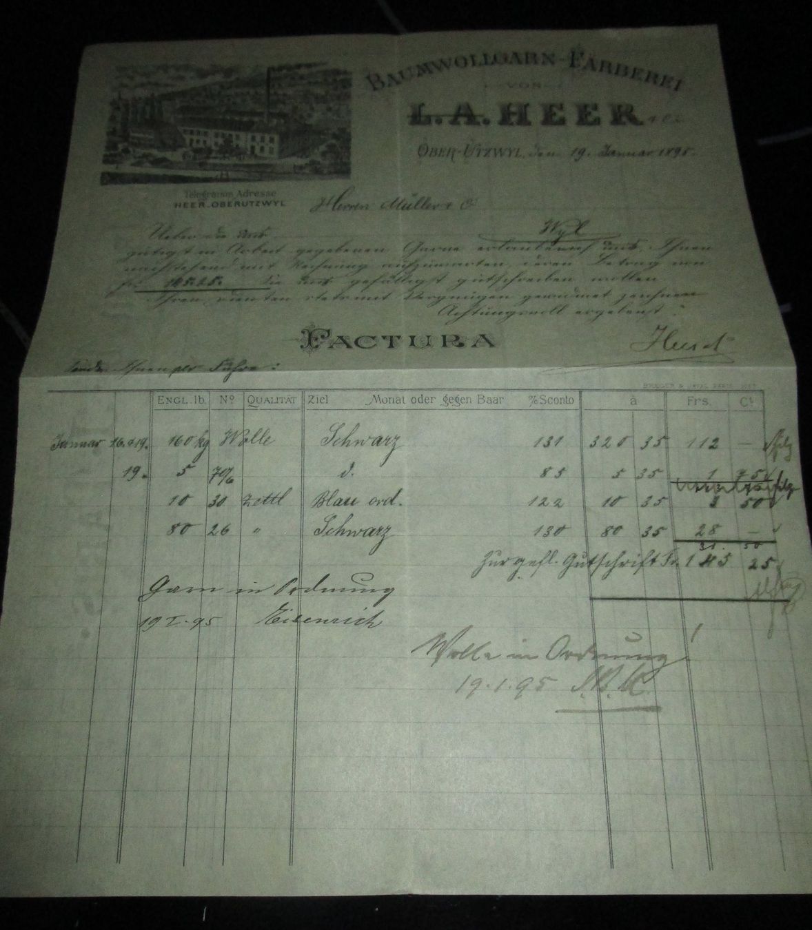 Documenti: Ober-Utzwyl 1895 Briefkopf Heer – Usato da Wädenswil venduto da Freizeitspass11 2