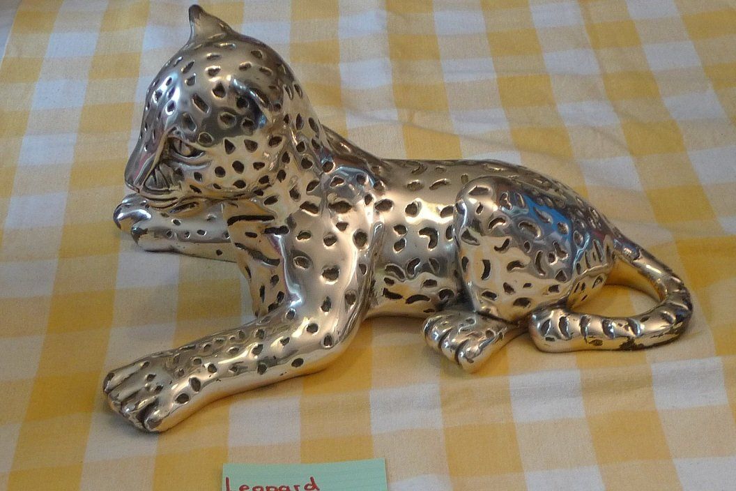 Statuette: Leopard Reclining (Silver Plated D`Argenta – Usato da Bern venduto da bn1640 2
