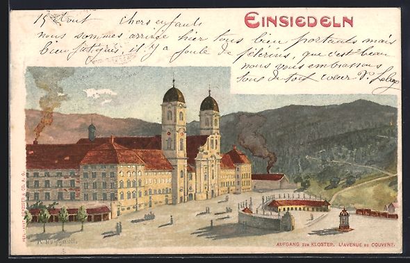 Cartoline postali: AK Einsiedeln, Aufgang zum Kloster, 1908 – Usato da Berlin venduto da bartko-reher