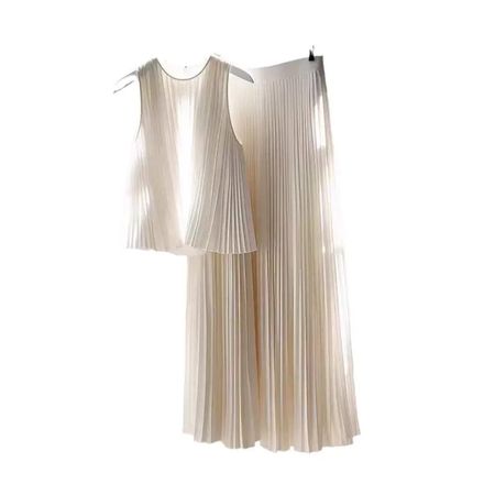 Damen Plissee Set 2-teilig – Weiss – Grösse L