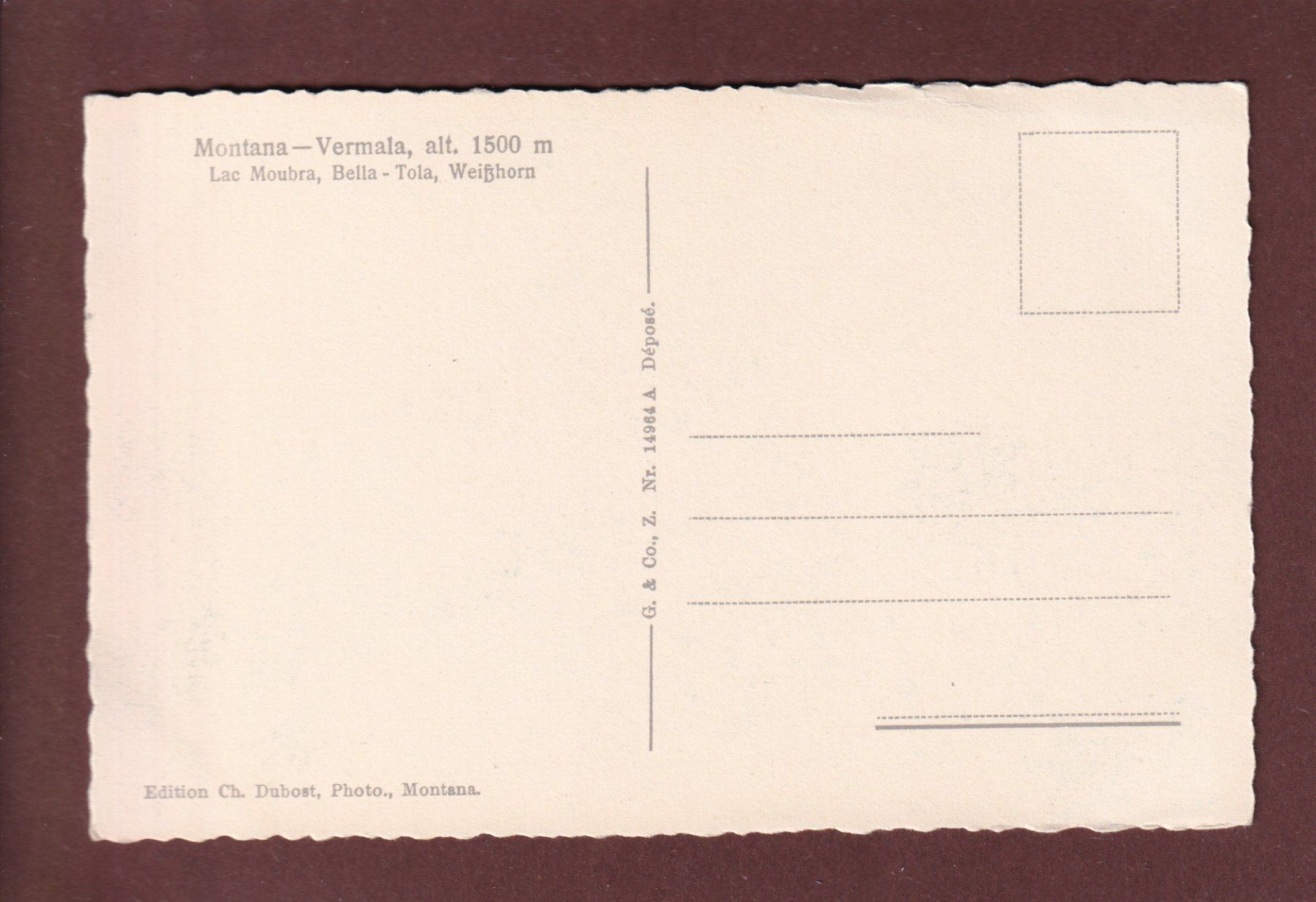 Cartoline postali: MONTANA-VERMALA - Lac Moubra – Usato da Pully venduto da nicecards 1