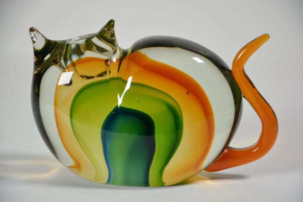 Chat En Verre De Murano - Multicolore - Fabrication Italienne - Occasion