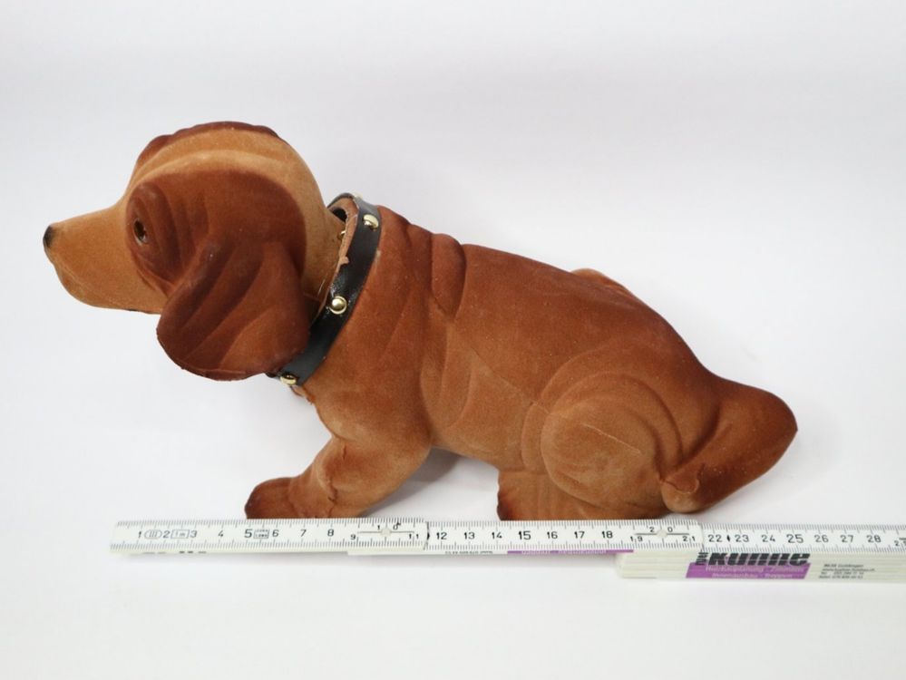 Figura Cane Bassotto Con Testa Mobile, 32 Cm, Sdraiato, Made In Germany, Statuetta Decorativa In Legno, Trade