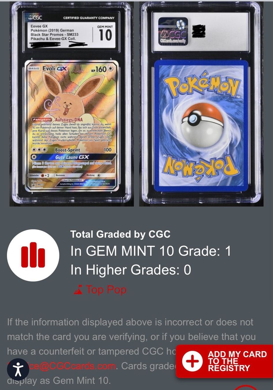 Spiele: Pokemon Evoli GX CGC 10 – Neu (gemäss Beschreibung) aus Aarau von Zichorien 2