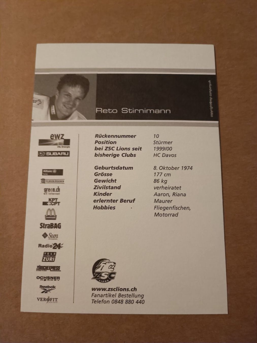 Autogramme: Reto Stirnimann - ZSC - handsigniert – Gebraucht aus Menziken von Artographs 1