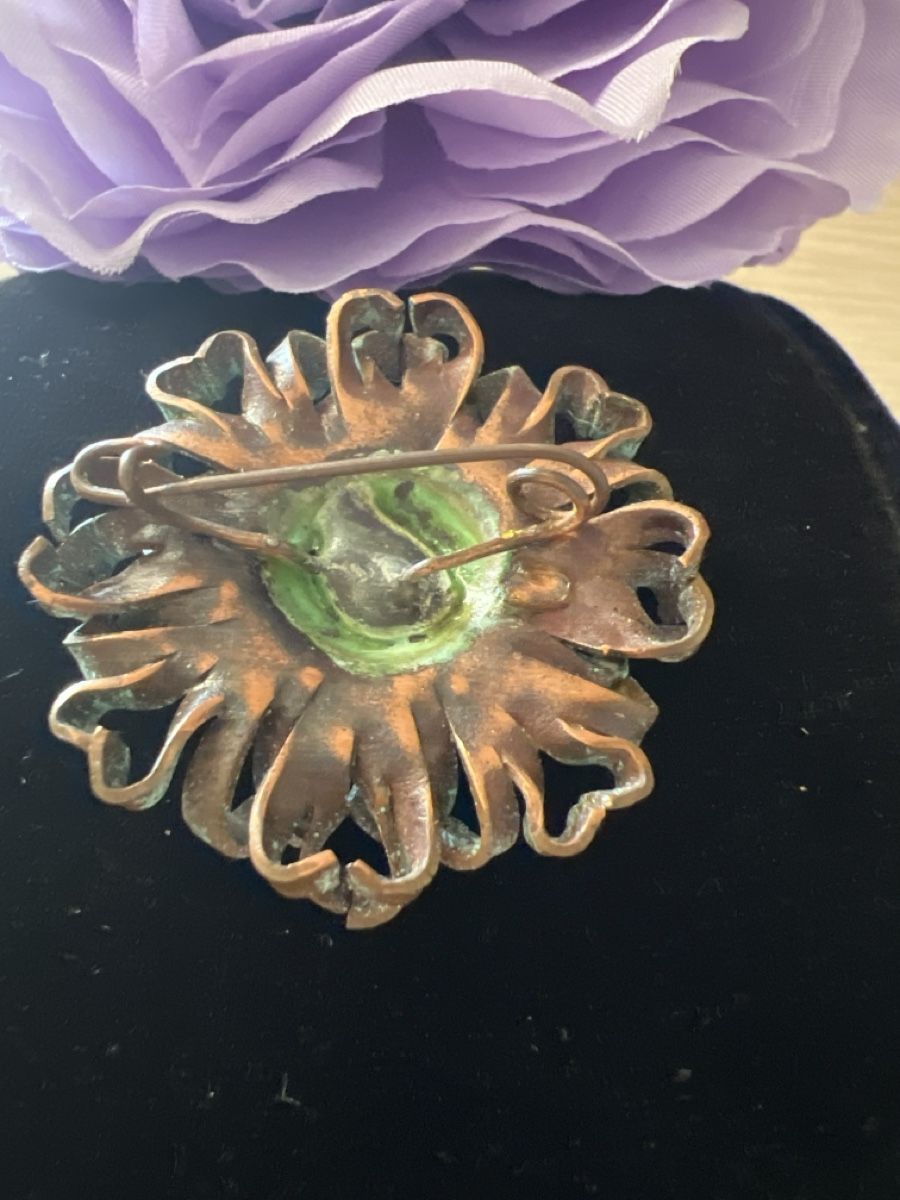 Spille & Fermagli: Vintage Brosche Blume grün patiniert – Usato da Seon venduto da Sunny-Schmuck78 2