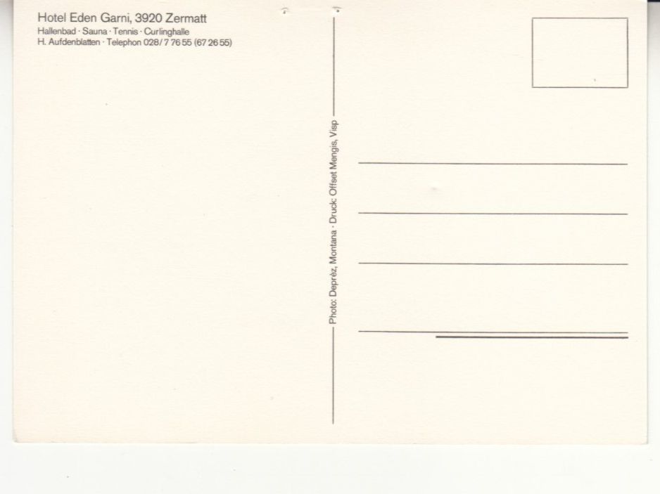 Cartoline postali: Zermatt Eden Garni ca. 1970 – Usato da Bürglen TG venduto da StampGraf 1