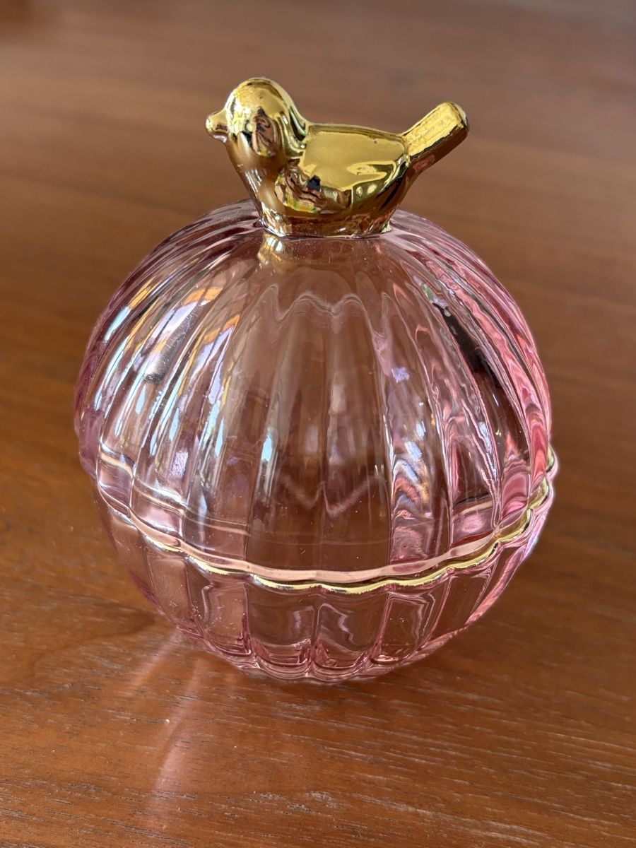 Tutte le decorazioni: Glas Dose mit Vogel goldfarben Rosa gerippt – Usato da Suhr venduto da an-na. 3