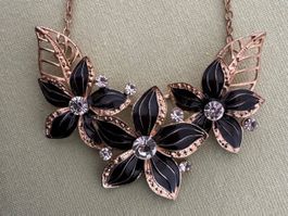 Halskette Blumen Schwarz
