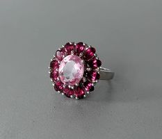 Ring mit Kunzitquarz und Rhodolith Silber