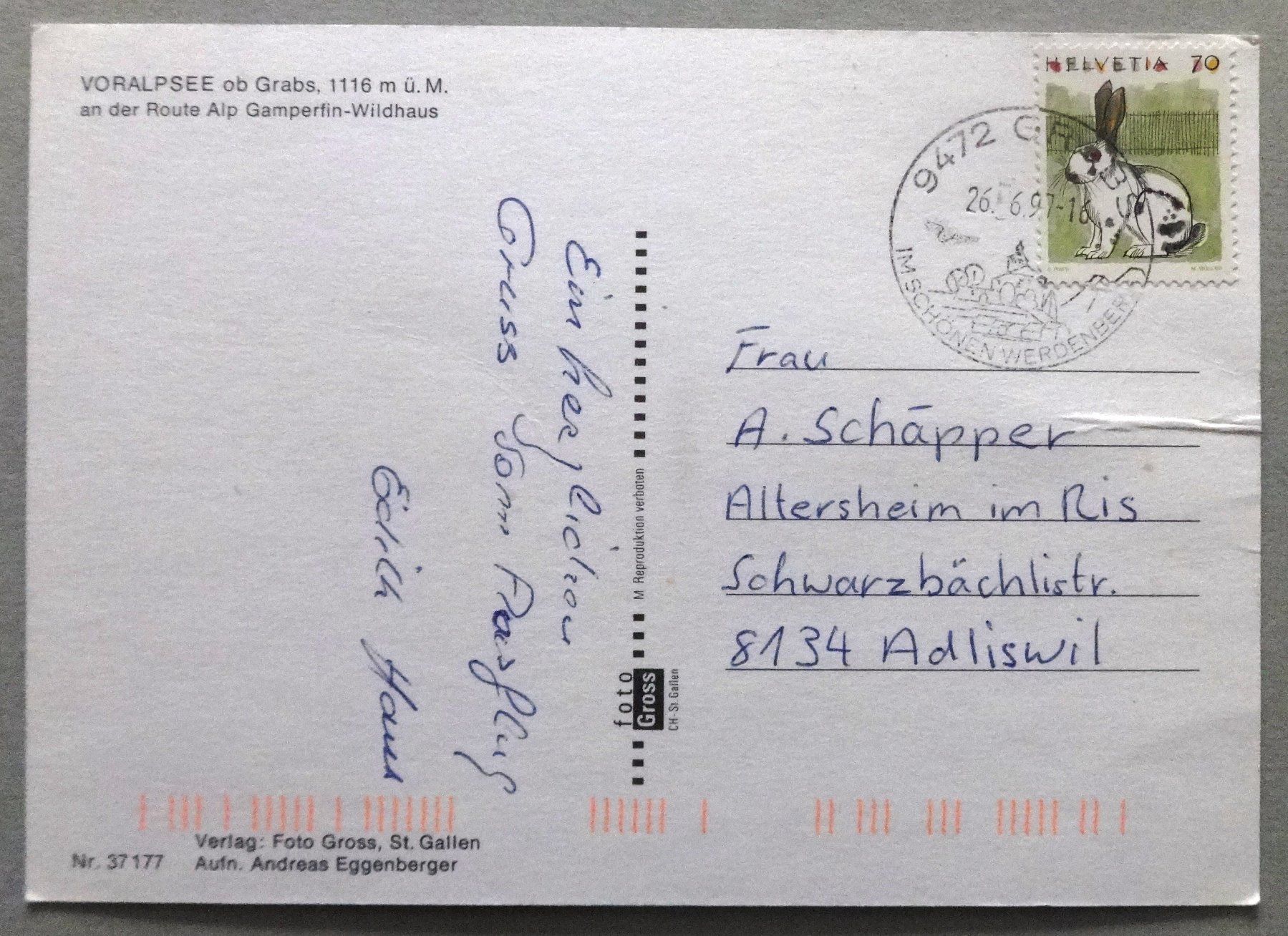 Cartoline postali: Voralpsee ob Grabs, 1116 m ü.M. – Usato da Fétigny venduto da Billy2miny 1