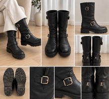 Jimmy Choo Black Leather Biker Boots