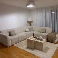 Ecksofa Boucle Stoff beige grosser Top Zustand