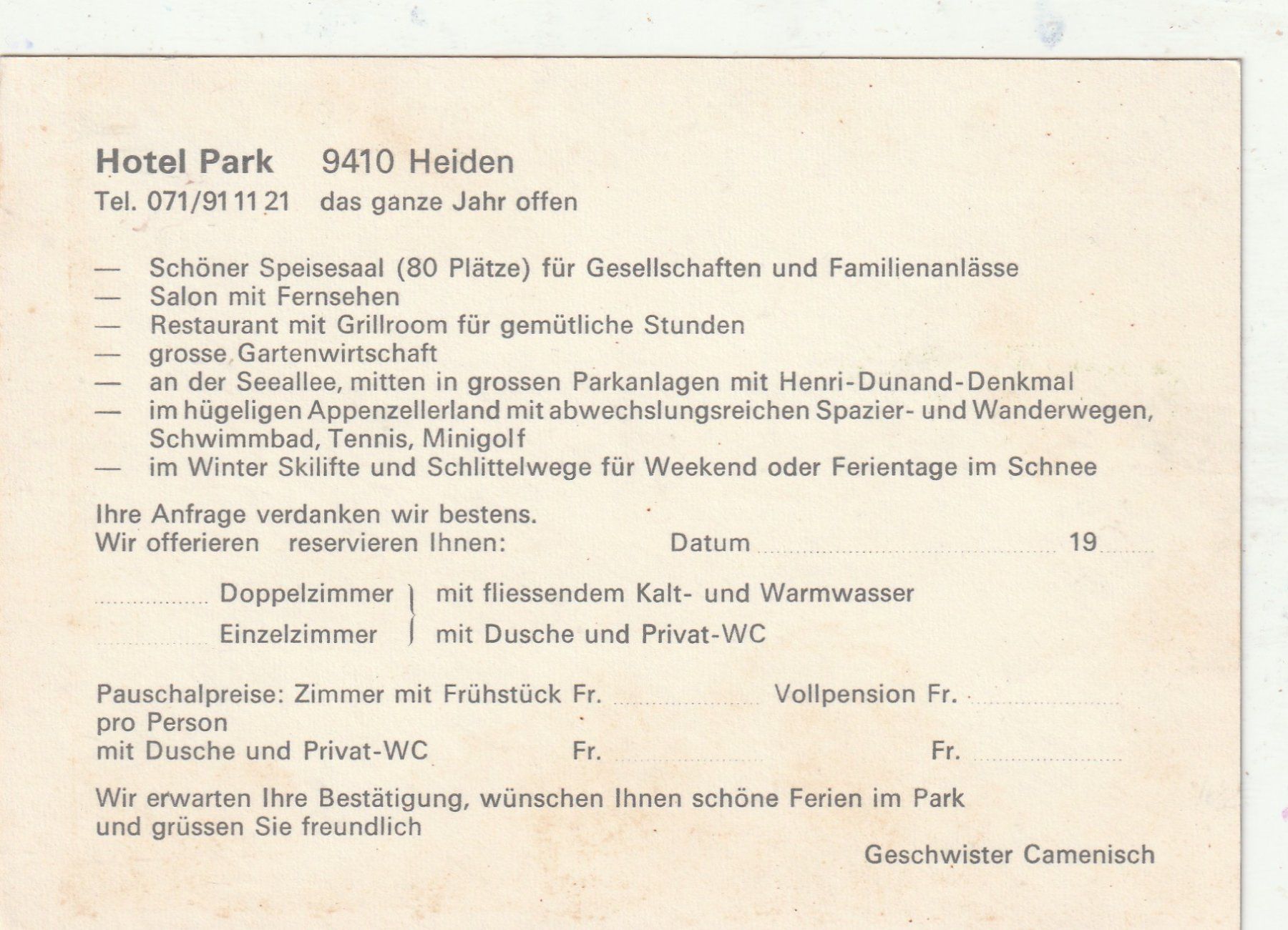 Cartoline postali: Hotel Park Heiden – Usato da Lumbrein venduto da made02