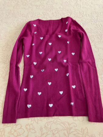 Pullover rosa cuoricini tg. S/M misto viscosa