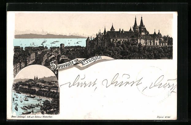 Cartoline postali: Litho Neuchâtel, Teilansicht, Uferparti – Usato da Berlin venduto da bartko-reher