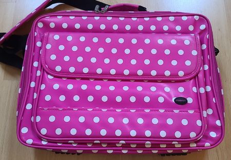 Sac d'ordinateur portable rose à pois blancs