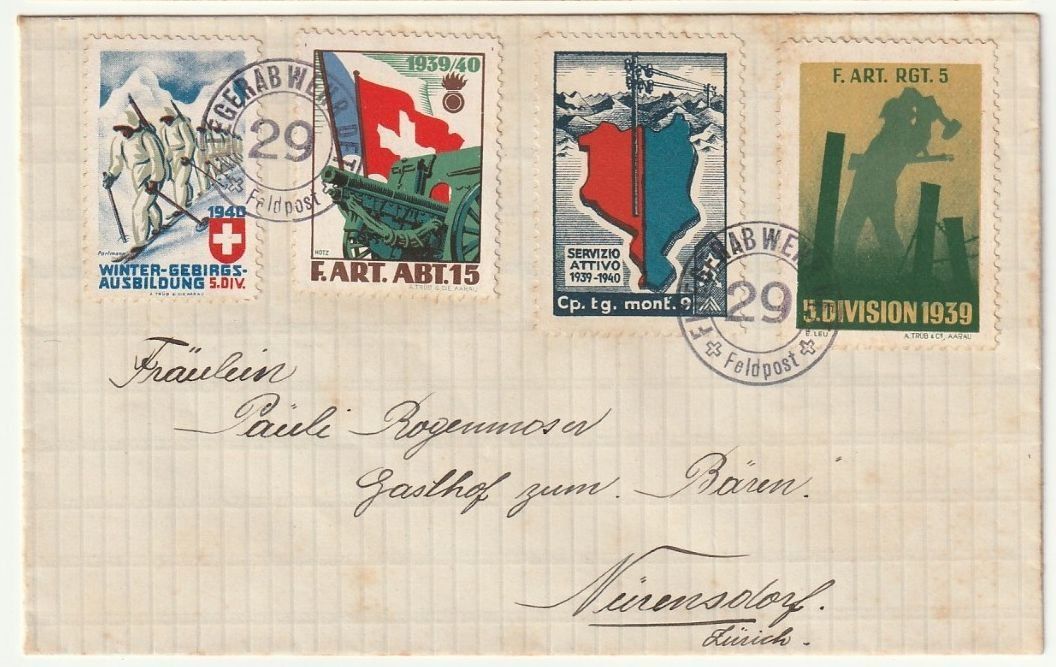 Tutti i francobolli: Feldpostbrief mit Soldatenmarken – Usato da Fislisbach venduto da Zigzag12