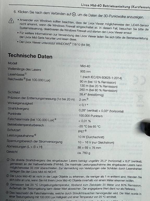 Scanner: LIDAR Laserscanner Livox Mid-40 NEU – Usato da Walzenhausen venduto da nobelsales 8