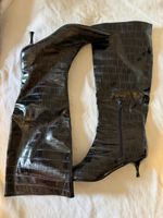 Schwarze Kroko-Stiefel mit Absatz, Grösse 41, sehr elegant, 