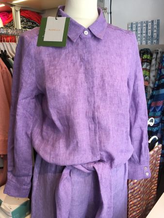 Marella Leinen Langarm Bluse m Zipfel zum Binden lila Gr 36