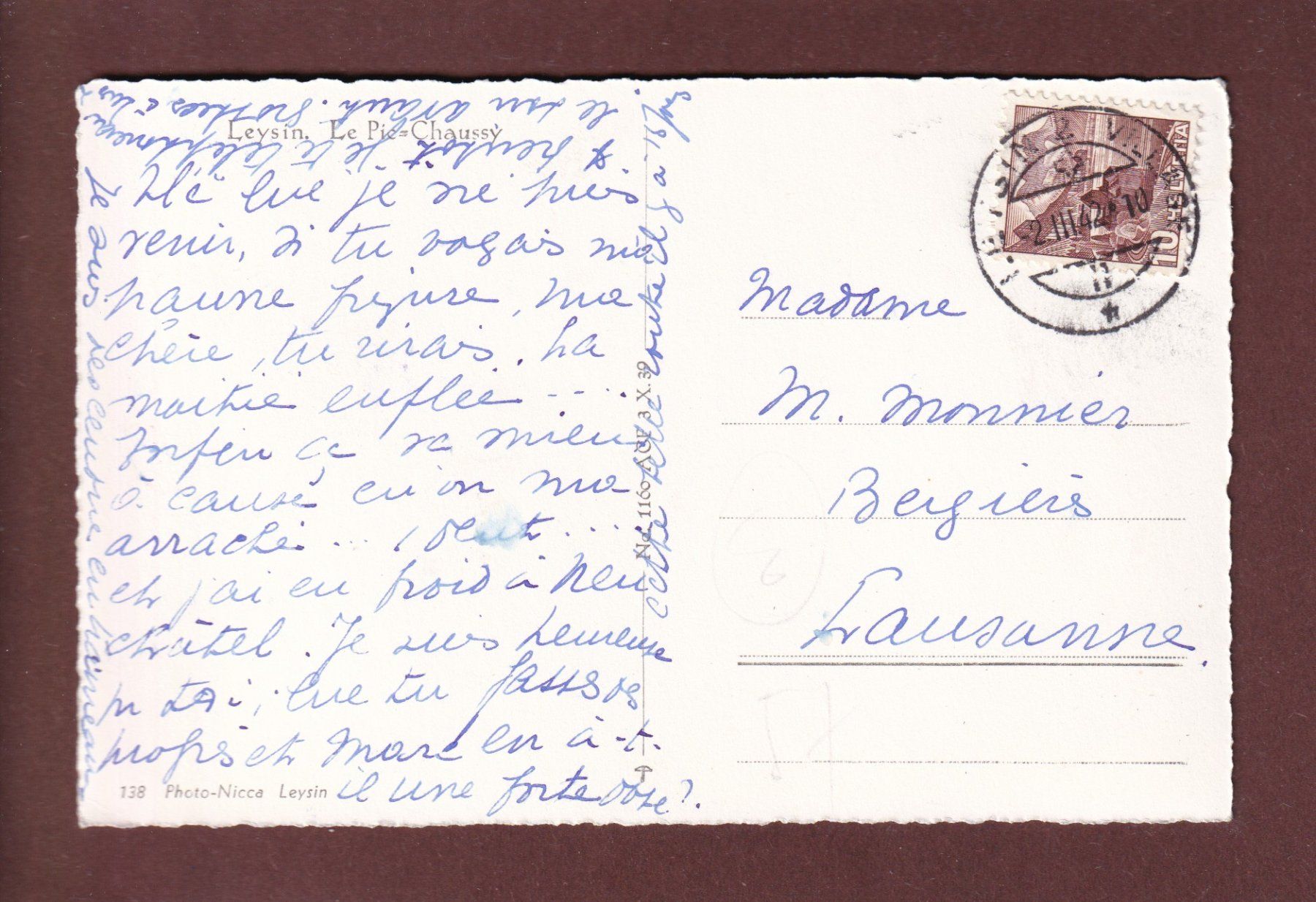 Ansichtskarten: LEYSIN - PIC CHAUSSY - 1942 – Gebraucht aus Pully von nicecards 1