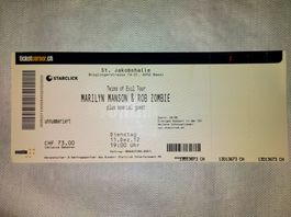 MARILYN MANSON ROB ZOMBIE KONZERT TICKET ** NEU BASEL 2012