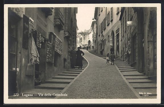 Cartes postales: AK Lugano, Via della Cattedrale – D'occasion à Berlin par bartko-reher