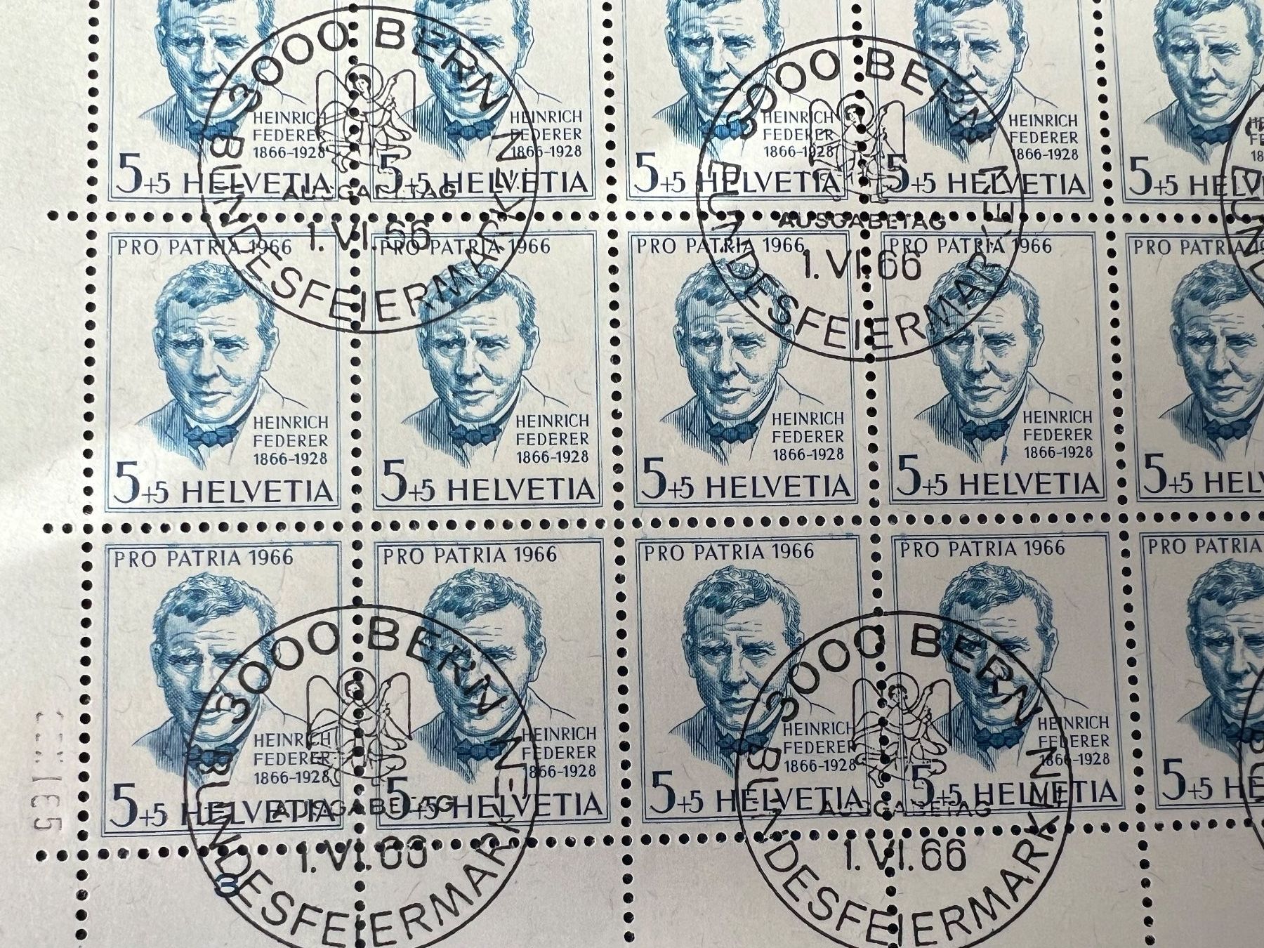 Alle Briefmarken: Pro Patria, 1966, 1 Bogen mit Ersttagsstempel, Abart – Gebraucht aus Oberhasli von Sicurezza 2