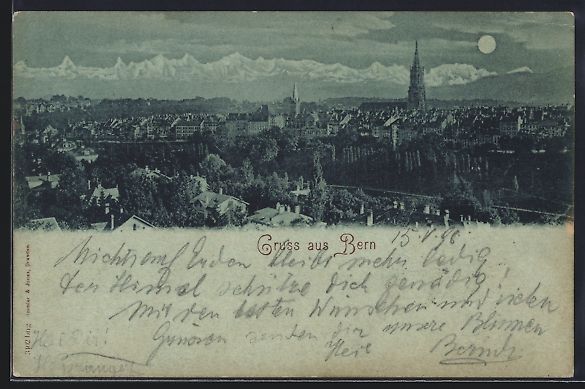 Ansichtskarten: Mondschein-AK Bern, Teilansicht mit Kirc – Gebraucht aus Berlin von bartko-reher