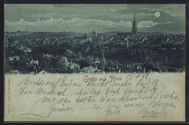 Mondschein-AK Bern, Teilansicht mit Kirc