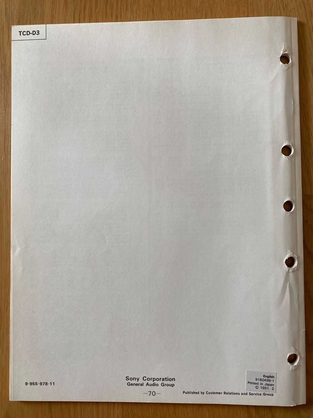 Sony Registratori: Service Manual SONY DAT, TCD-D3 (69 Seiten) – Usato da Erlenbach ZH venduto da Leaford 1