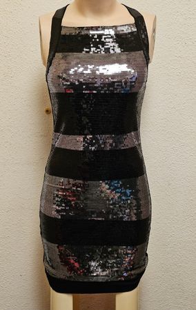Pailletten Bodycon Kleid XS Schwarz Silber Minikleid