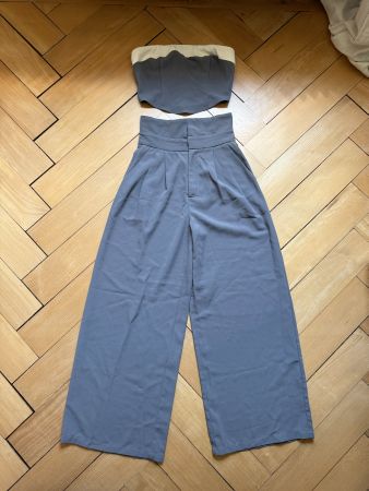 Zweiteiler hellgrau (Bustier-Top und Hose) 34