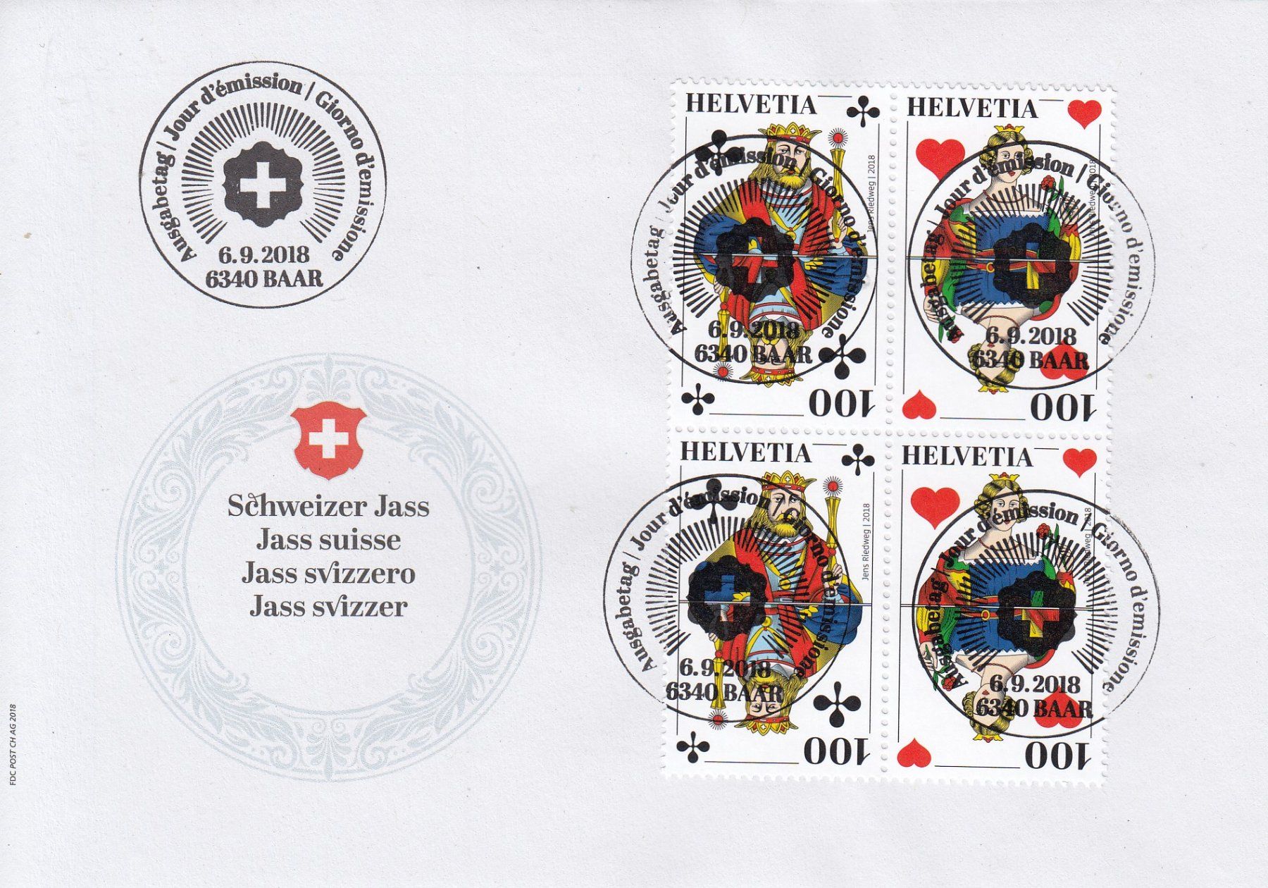 Tutti i francobolli: 1695-1698 2 FDC Scweizer Jass, Vollstempel – Usato da Spreitenbach venduto da Lienbi01 1